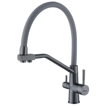 Смеситель для кухни с силиконовым изливом Zerix FUL-021 Graphite Refl.Gray из нерж. стали SUS304 с выходом для пит.воды (ZX6000)