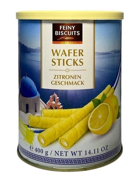 Вафельні трубочки Feiny Biscuits зі смаком лимона в металевій банці 400 г (60907)