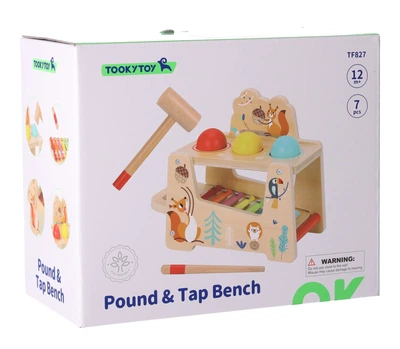 Zestaw wbijak drewniany Tooky Toy sensoryczny z młoteczkiem cymbałki 2 w 1 86802 (5904041144363)