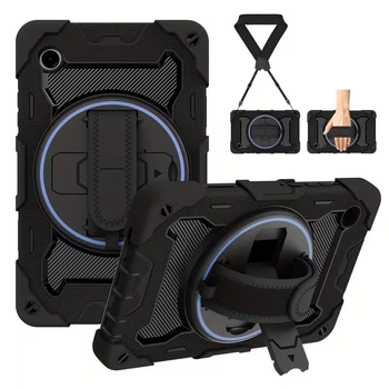 Противоударный чехол Carbon Capsule с подставкой 360° и ремешком для Samsung Galaxy Tab A11 8.7" SM-X135, SM-X130 / Tab A9 8.7" SM-X115, SM-X110 (Чёрный)