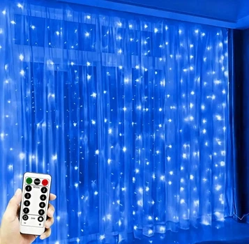 Гірлянда-завіса штора 6х3м 600 LED лампочок USB з пультом для прикрас вікон, спальні, тераси, синя