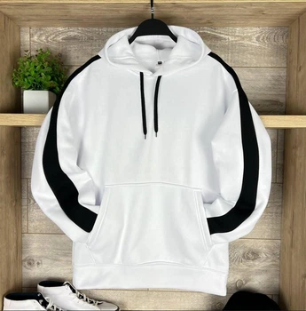 Мужской худи на флисе Fleece ATEX 0129 2XL Белый с черным ( AT-0129/11 F )
