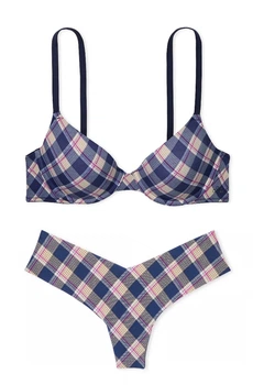 Комплект білизни Pink Lightly Lined Bra Victoria’s Secret Синій з бежевим 34D-S