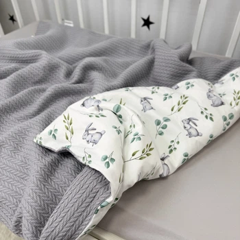 Детский всесезонный плед в кроватку или коляску Oh My Kids "Cute Rabbits" серый