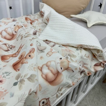 Дитяча всесезонна ковдра-плед 100х80 см Oh My Kids «Лисички Совенята» молочний