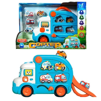 Сортер-мандрівник "WToys", ОЗВУЧУВАННЯ УКРАЇНСЬКОЮ МОВОЮ, підсвічування, казки, пісні, віршики, знімні машинки, запускач, в коробці "W Toys" 66648