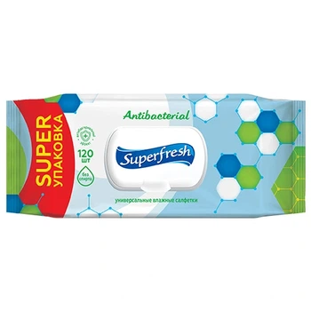 Серветки вологі Superfresh Антибактеріальні з клапаном 120шт/уп (5626)