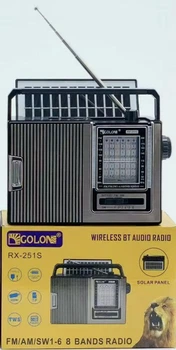 Радіо Golon RX-251S – AM/FM/SW 8 діапазонів, Bluetooth 5.3 колонка, радіоприймач MP3 з USB/TF, сонячна панель + акумулятор 18650, ретро-дизайн Сірий