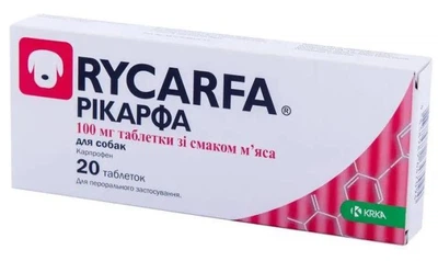Протизапальний препарат зі смаком м'яса ''Рікарфа'' 100 мг для собак (20 табл) KRKA