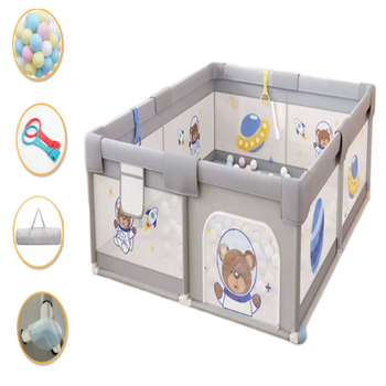 Детский игровой манеж Terrio Bear S 120×120 см серый для малышей, с ручками и 60 цветными мячиками