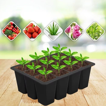 Кассета для рассады лоток садовый на 12 ячеек, силиконовый, многоразовый для выращивания семян, растений, цветов,черный 5194076