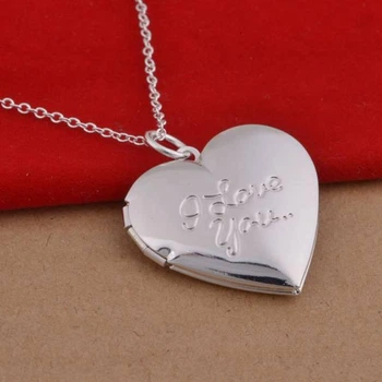 Кулон для влюбленных сердце I Love You. Открывающийся медальон. Подвеска для фото из ювелирного сплава