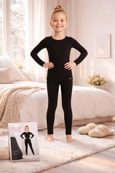Термо костюм для девочек Thermal начес лосины лонгслив Sevim Kids размер 5-6 лет 116 см арт 7078-7145 Черный