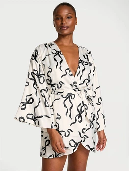 Халат Атласний Victoria's Secret Satin Short Robe M/L Білий (27178669D)