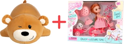 Игровой набор Игрушка мягкая Inka Toys Медвежонок Мико 20x39x20 см + Кукла Qunxing Toys Лора на прогулке Шатенка (456525819_453197147)