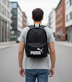 Повседневный городской рюкзак Puma черный с белым большим логотипом спортивный портфель для работы обучение прогулок