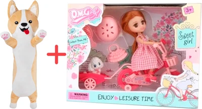Ігровий набір Іграшка м'яка Inka Toys Коргі лежебока 23х14х76 см + Лялька Qunxing Toys Лора на прогулянці Шатенка (398489469_453197147)
