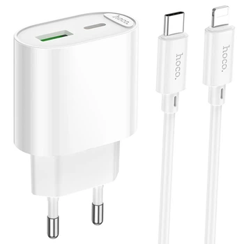 Сетевое зарядное устройство Hoco C109A Fighter PD20W (1USB-C) + кабель Type-C to Lightning White
