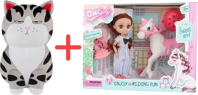 Ігровий набір Іграшка м'яка Inka Toys Кіт Котеко 20х20х30 см + Лялька Qunxing Toys Мія з конем Брюнетка (456525414_453197141)
