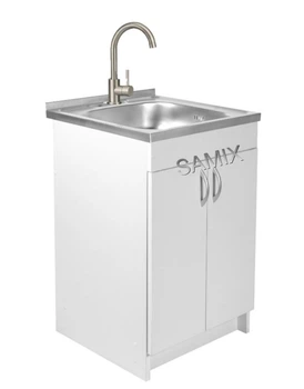 Тумба Samix Біла з мийкою 50х50 для кухні в комплекті змішувач Brinex і сифон