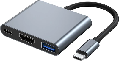 USB-хаб Dynamode 3-в-1 USB Type-C to HDMI 4K USB Type-A 3.0 USB Type-C PD3.0 87 Вт Dark Grey (Multiport USB-C 3-in-1 dark grey)