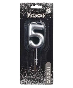 Свеча для торта Pelican "5" СЕРЕБРО 5 см Серебряный Pelican (865025)