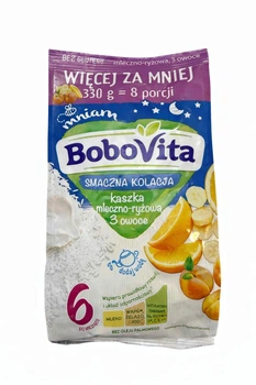 Каша молочно-рисова «3 фрукти» Bobovita, з 6 місяців, 330 г