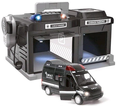 Гараж с металлической машинкой спецназ со светом и звуком CHENGMEI TOYS CLM-558