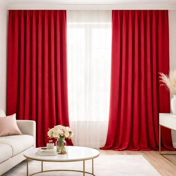 Комплект штор 2 шт 150х260 см, Soft Velvet Lux шторы, гардины, портьеры на шторной тесьме V-19 красная