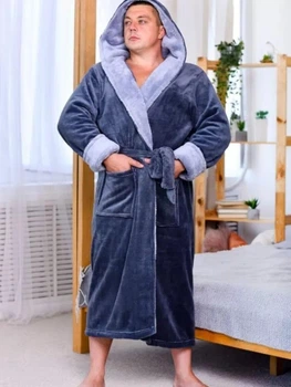 Халат с карманами и поясом махровый мужской 3XL Синий (Д-am-m-halat-013-03)
