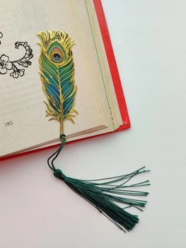 Металева закладка для книг ''Перо Павича'' із напівпрозорими вставками. мп-008
