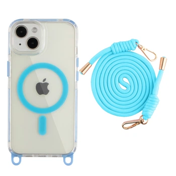 Панель-накладка TPU+PC LanyardCase MagSafe для Apple iPhone 13/iPhone 14 с удобным регулируемым шнурком Sky Blue
