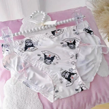 Трусики женские слипы белые принт Куромі Kuromi Hello Kitty, женские трусики слипы белого цвета с бантиками, XS/S
