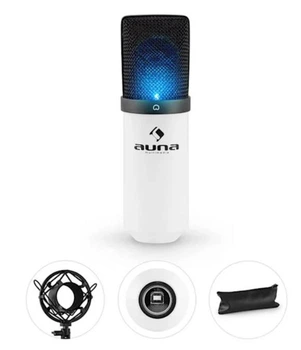 Конденсаторный USB-микрофон Auna MIC-900WH-LED, 16 бит/48 кГц, 32 дБ (10030364)
