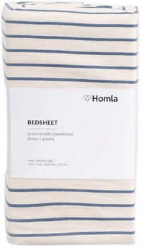 Prześcieradło Homla Rander w beżowo niebieskie paski 90x200 cm (5906496740848)