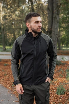 Куртка мужская Intruder iForce Softshell Light демисезонная ветровка софтшелл без флиса влагозащитная куртка с прорезиненными молниями чёрно-хаки/L