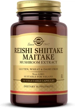 Екстракт грибів рейші, шиїтаке, муйтаке Solgar, Reishi Shiitake Maitake Mushroom Extract, 50 капсул