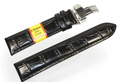 Ремешок для часов Modeno Spain 22 мм modk22w1-25, натуральная кожа, черный, застежка-клипса из нержавеющей стали