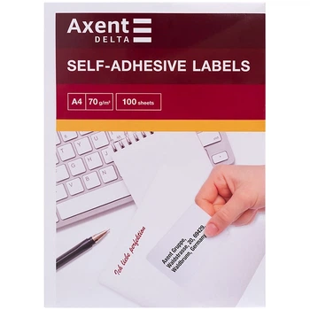 Етикетки з клейким шаром Axent 8шт 105х74,6 А4 100 арк. (D4462)