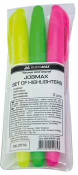Набір текстових маркерів Buromax JOBMAX асорти 2-4 мм круглий блістер 3 шт. (BM.8903-93)