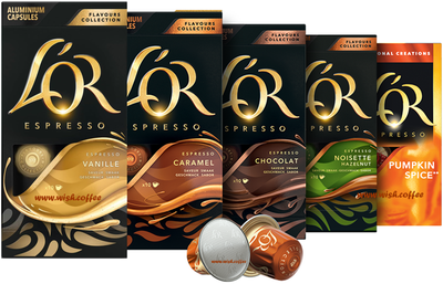 Набор Nespresso L'or Эксклюзивные вкусы: Vanilla -Chocolate - Caramel - Hazelnut - Pumpkin Spice(5 уп. по 10 капсул)