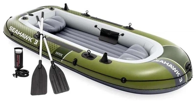 Надувная трехместная лодка Intex Seahawk 3 Set, 295 х 137 см (весла, ручной насос). 3-х камерный
