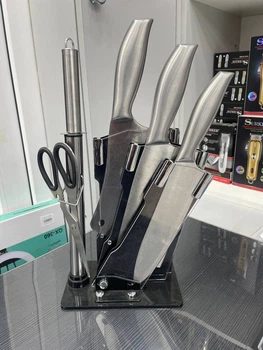 Набір кухонних ножів 6 предметів на підставці Stainless Steel Сріблястий