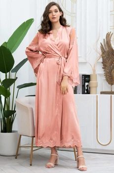 Длинный шелковый халат Mia-Amore 3899 L/XL Пудра