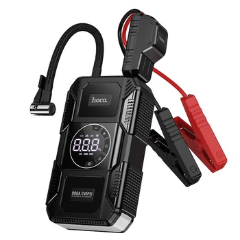 Пусковий зарядний пристрій бустер-компресор Hoco QS6 Clever Intelligent air pump with emergency 800A 8000 mAh Black