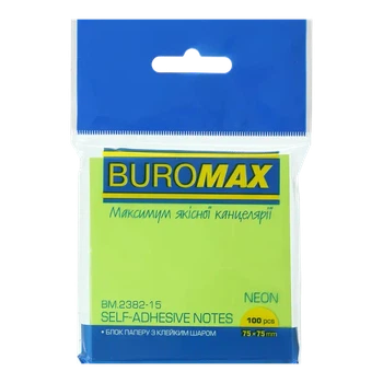 Стікер для нотаток Buromax 76х76мм 100арк. Neon зелений (BM.2382-15)