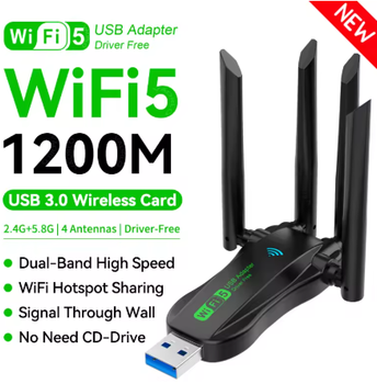 WiFi USB-адаптер двухдиапазонный VAORLO 1200 Мбіт/с 2.4G+5Ghz Wi-Fi 4 антенны 802.11AC USB3.0 высокоскоростной