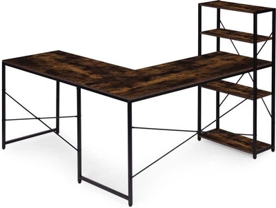 Biurko komputerowe ModernHome by Multistore narożne z regałem 4 półki TH-CD-7-16 Postarzany orzech (5905817011100)