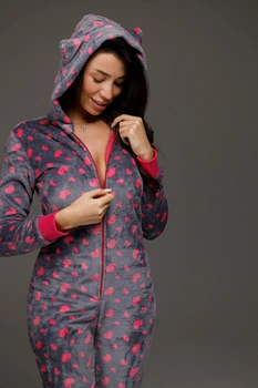 Женская пижама пожама SweetJama Frozy с карманом на попе и капюшоном М сердца