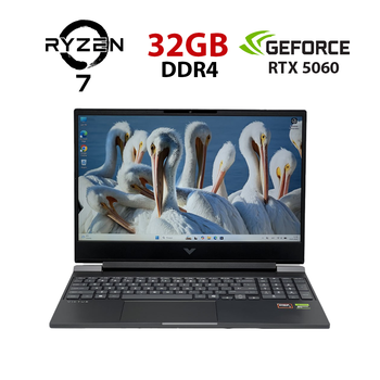 Игровой ноутбук Б-класс HP Victus 15-fb3001nr / 15.6" (1920x1080 ) IPS / AMD Ryzen Al 7 350 (8 (16) ядер по 2.0 - 5.0 GHz) / 32 GB DDR5 / 960 GB SSD / nVidia GeForce RTX 5060, 8 GB GDDR7, 128-bit / WebCam б/у
